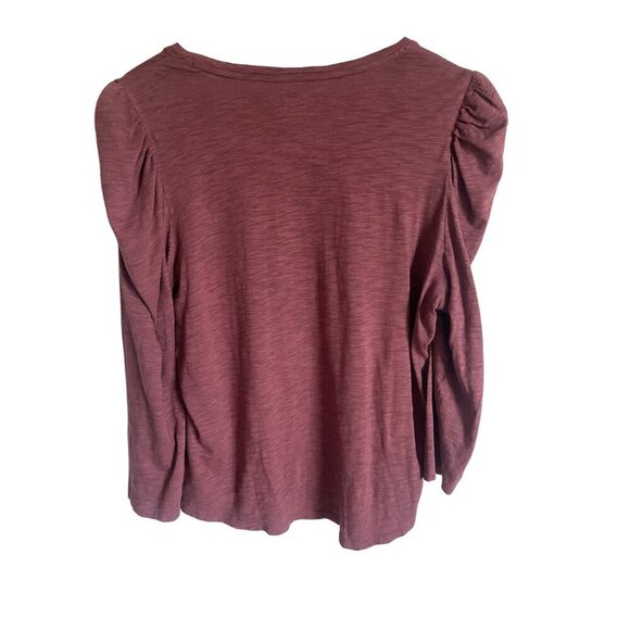 Chico's Scroll Print 3/4 Sleeve Romantic Maroon Red Tee Puff Sleeve Modal Cotton - Picture 3 of 6